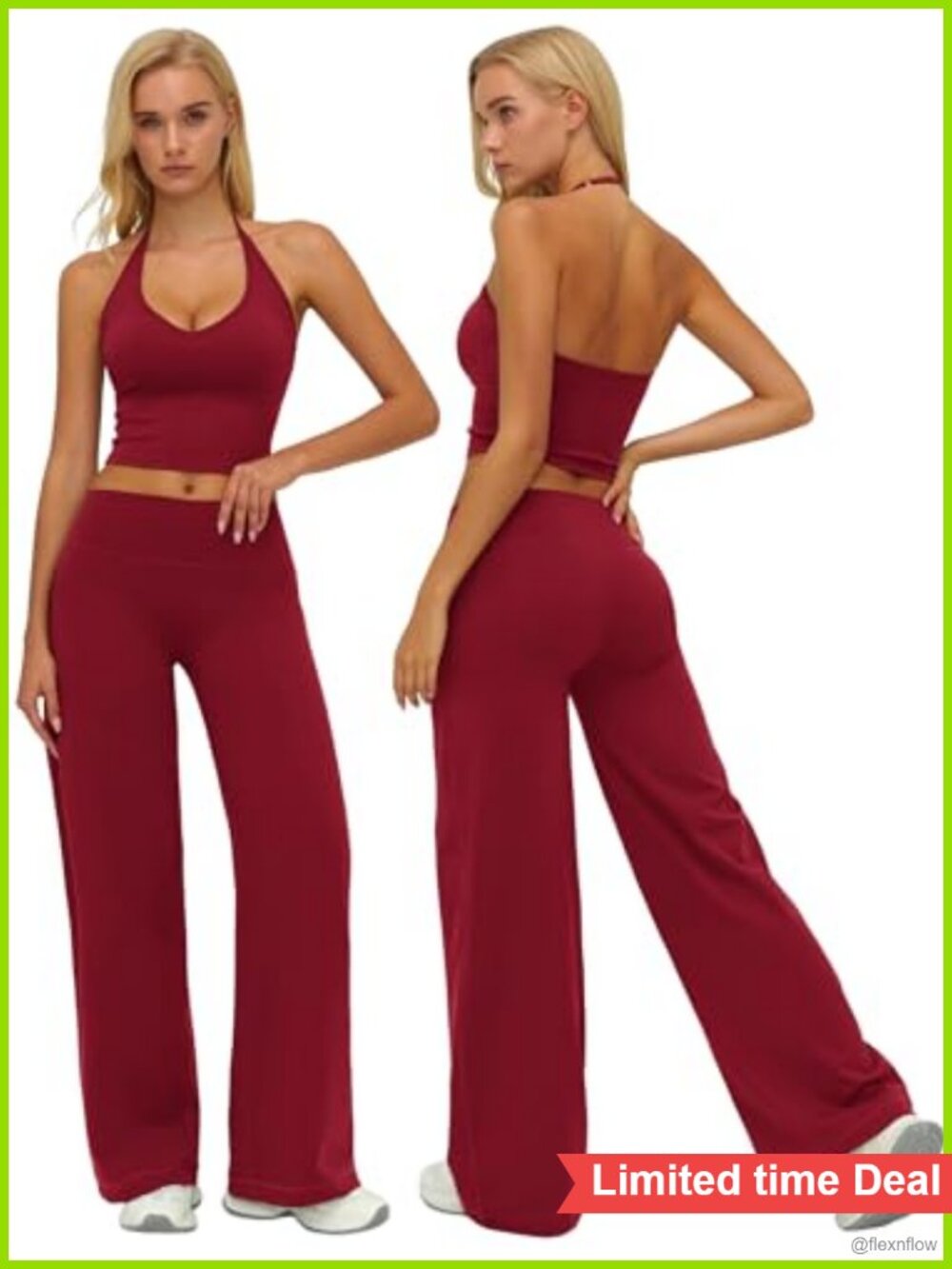 2 Piece Workout Set Halter Tank Top Wide Leg Legging High Waist Yoga Gym Set